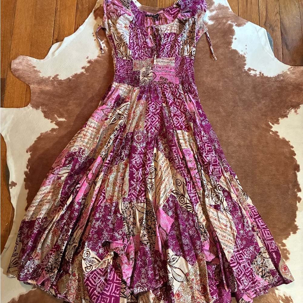 Grace Elements Pink and Brown Patchwork Midi Dress - image 1